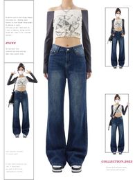 Women's Jeans Women Blue Flare Y2k Retro Streetwear Aesthetic High Waist Denim Pants Vintage Harajuku 90s Wide Leg Cowboy Clothes