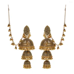 Dangle Earrings Vintage Afghan Bell Pendant Long Earring Gold Color Carved Hollow Ethnic Women's Tribal Wedding Jewelry