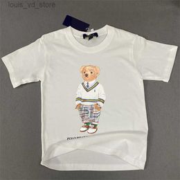 T-shirts New RL casual pure cotton T-shirt from and South V-neck sweater little bear boy T-shirt girl T-shirt childrens round neck style T240416