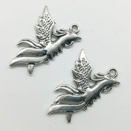 50pcs Lot Phoenix Birds Alloy Charms Pendant Retro Jewellery Making DIY Keychain Ancient Silver Pendant For Bracelet Earrings Neckla287N