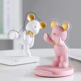 Resin Violent Bear Miniature Figurines Lazy Mobile Phone Stand Home Living Room Office Desktop Decoration Object Gift 240411