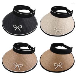 Wide Brim Hats Teens Pearl Bowknot Sun Hat Simple Outdoor Sports Visor For Woman Brims Foldable Sunproof Empty Top