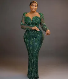 2024 Aso Ebi Dark Green Mermaid Prom Dress Crystals Beaded Lace Evening Formal Party Second Reception 50th Birthday Engagement Gowns Dresses Robe De Soiree ZJ320