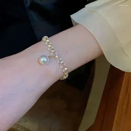 Link Bracelets Vintage Geometric Crystal Pearl Bracelet For Women Girls Korean Style Elegant Zircon Personality Wedding Jewellery