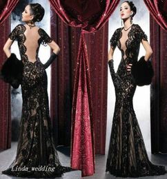 2019 Black Lace Evening Dress Sexy Deep V Neck Backless Formal Special Occasion Dress Prom Party Gown Plus Size vestidos de festa2064797
