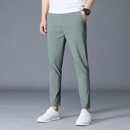 Summer Ankle Length Suit Pants Trousers For Male Ice Silk Black Khaki Korea Thin Chandals Man Formal Clothes 240412