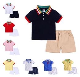 Clothing Sets Toddler Boy Clothes Set Striped Collar Shirts Solid Shorts 2pcs Sets Baby Designer Kids Outfits Summer Kids Clothing7484084