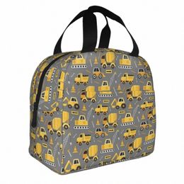 cstructi Truck On Grey Insulated Lunch Bag Cooler Bag Reusable Large Tote Lunch Box Food Handbags School Travel i0Fc#