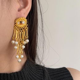 Stud Earrings Exaggerated Trendy Eye For Women Vintage Baroque Style Imitated Pearl Jewellery Delicate Tassel Jewellery