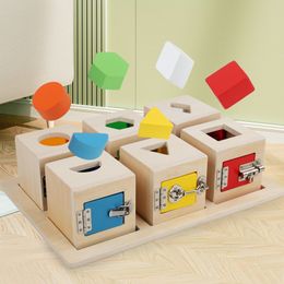 Montessori edukacyjna zabawka drewniana pudełko lock Ćwy