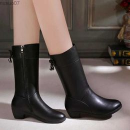 Boots 2024 New Winter Fashion Womens Boots Versatile Casual Coarse Heel Leather Boots for WomenL2404