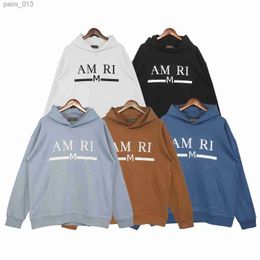 Men's Hoodies Sweatshirts 2023 European and American Trend New AMRI Letter Embroidered Hooded Fashion Pocket Loose Black Versatile Long Sleeve Sweater Fashion S-XL