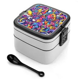 Dinnerware K Y O T D R E A M S Copic Marker Doodle Bento Box School Kids Lunch Rectangular Leakproof Container Artist Art