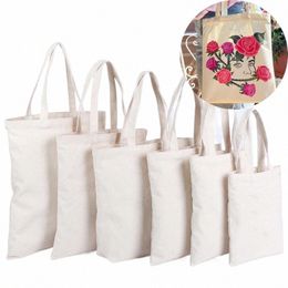 large Capacity Canvas Shop Bags Folding Eco-Friendly Cott Tote Bags Reusable DIY Shoulder Bag Grocery Handbag Beige White 98gL#