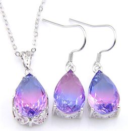 Luckyshine 5 SetsLot Light purple TriCOLORED Tourmaline Crystal Zircon 925 Silver Women Holiday Gift Pendant Necklace Earring Je2347065