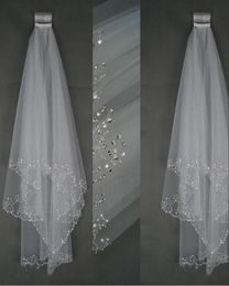 New luxury Wedding Veils Short Wedding Bridal Veil 2 Layer Handmade Crystal Beaded Elbow Length Bridal Accessories Veil White Ivor8313439