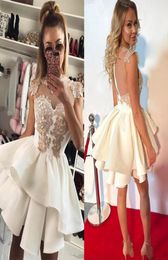 2020 Classic Short Sheer Ivory Homecoming Dresses for Juniors Lace Appliques Cocktail Graduation Dress A Line Mini Prom Party Gown7686266