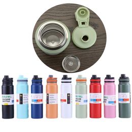 600ml Outdoor Thermos Portable Kettle Water Bottle with Tea Filter 304 Stainless Steel Thermal Cup Leak-proof Flask Sports