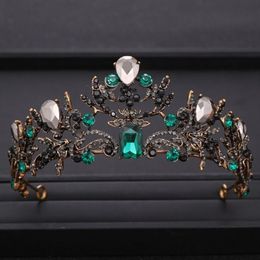 Vintage Green Crystal Tiaras Black Rhinestone Queen Crown luxuriou Baroque Bridal Wedding tiara Pageant Hair Jewellery Accessories2170