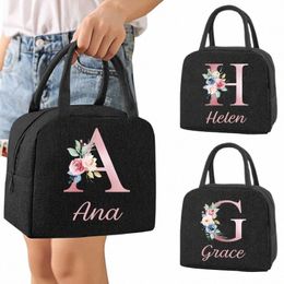 custom Initial with Name Insulated Lunch Bag for Women Kids Cooler Bag Thermal Pouch Portable Ice Food Picnic Bags Gift q9N7#