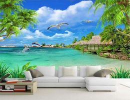 Maldives blue sky and white clouds sea frescoes 3d 3d large wallpapers TV sofa background wallpaper54244326843828