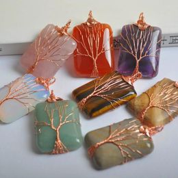 Pendant Necklaces Natural Mixed Stone Aventurine/Tigereye/Opal/Agate/Quartz/Amethyst Handmade Wire Wrap Tree GEM Jewellery