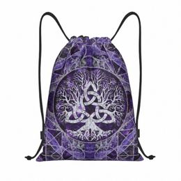 tree Of Life With Triquetra Drawstring Backpack Sports Gym Bag for Men Women Viking Norse Yggdrasil Shop Sackpack c7iG#
