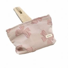 women's Makeup Bag Pink Bow Large Capacity Volume Lipstick Air Cushi Mobile Phe Storage Bag Portable Canvas Cosmetic Bag 72yO#