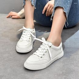 Casual Shoes Leather Women's Lace-up White 2024 Spring First Layer Cowhide Low-top Single Female School