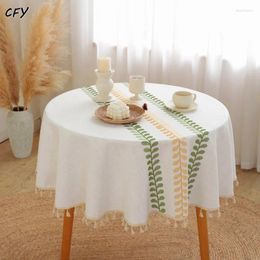 Table Cloth Cotton Linen Embroidered Wheat Ear Small Round With Tassel Cover Tablecloth For Tea Map