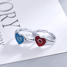 Rings Women Men Band Ring Designer Ring Fashion Jewelry Titanium Stainless Steel Heart Single Grid Rings Casual Couple Classic Retro Silver Blue Red Optional 221