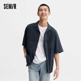 74O1 Men's Casual Shirts Semir Short-Sleeved Shirt For Men 2024 Summer New Loose Textured Top Simple Solid Colour Wear With Cuban Collar Trendy 240417