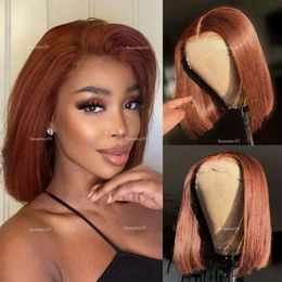 Brown Color 13X4 Front Bob HD Transparent Lace Frontal Human Wigs Pre Plucked Baby Hair Short Synthetic Wig For Women al