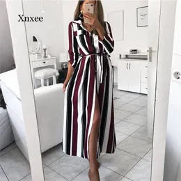 Casual Dresses Stripe Printing Shirt Dress Lace Up Women's Lapel Button Frock With Long Sleeved Spring Fashion Clothing Outfits