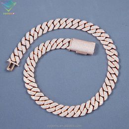Hot Sale Ice Out Cuban Link Chain15mm Vvs Diamond Moissnaite Chain S925 Silver Gold Plated Hip Hop Fine Jewellery Necklaces