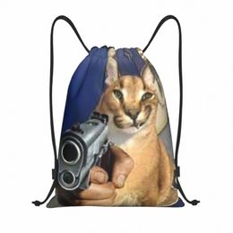 big Floppa Gangsta Cat Drawstring Backpack Sports Gym Bag for Women Men Training Sackpack Q0sz#