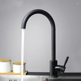 Kitchen Faucets Stainless Steel Faucet Black Spray Paint Sink Tap 360 Degree Swivel Single Handle Vessel Cold Water Mixer