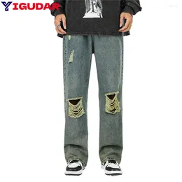 Women's Jeans Lazy Style Men Korean Hip Hop Patchwork Oversized Straight Jean Pants Streetwear All-match Denim Pantalones