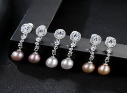 New Fine Pearl Stud Jewellery S925 sterling silver earring purple pink white natural pearls long earrings7259277