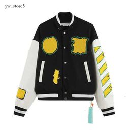 off whitejacket Luxury Jacket Off Autumn and Winter Sonoff Coat Male and Female Lovers OW Heavy Industry Embroidered Wool Spliced Leather Sleeve Bombe clothing
