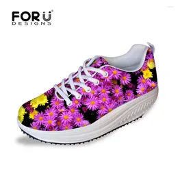 Casual Shoes FORUDESIGNS Floral Style Women Swing 3D Green Leaves Printing Slimming Flat Platform For Ladies Mujer