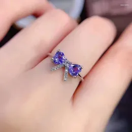 Cluster Rings Female Purple Zircon Bowknot Silver Colour Cute Lovely Dainty Wedding Thin Ring For Women Engagement Jewellery