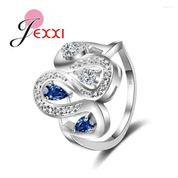 Cluster Rings Creative Design Twisted Rhinestone Women Clear White Blue Crystal Fashion Stainless 925 Sterling Silver Jewelry