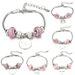 Charm Bracelets Women's Jewellery Pink Crystal Beads Bracelet Round Heart Starfish Pendant Sweet Romance For Women Gift