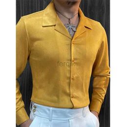 Men's Casual Shirts Spring Cuban Collar Long Sleeve Shirt For Men British Luxury Solid Colour Business Formal Dress Camisa Hombre 24416