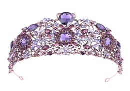 2019 Luxury Baroque Bride Big Crown Hoop Purple Crystal Rhinestone Wedding Crowns Tiara Vintage Bridal Hair Accessories Hairband7899397