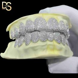 Custom 10k 14k 18k Praateado de ouro 925 VVS completo Diamond Moissanite Grillz Iced Out Hip Hop Dentes Grillz