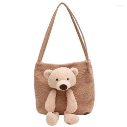 Shoulder Bags Autumn And Winter Korean Version Of Cute Girl Lamb Hair Doll Bear Bag Wild Messenger