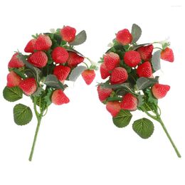 Party Decoration 2 Pcs Simulation Strawberry Bouquet Fruits Fake Artificial Wedding Faux Decor Small Branch