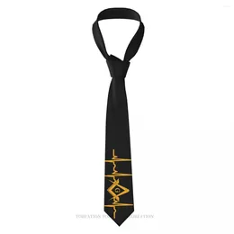 Bow Ties Heartbeat Print Freemason Gold Square Compass Casual Unisex Neck Tie Shirt Decoration Narrow Striped Slim Cravat